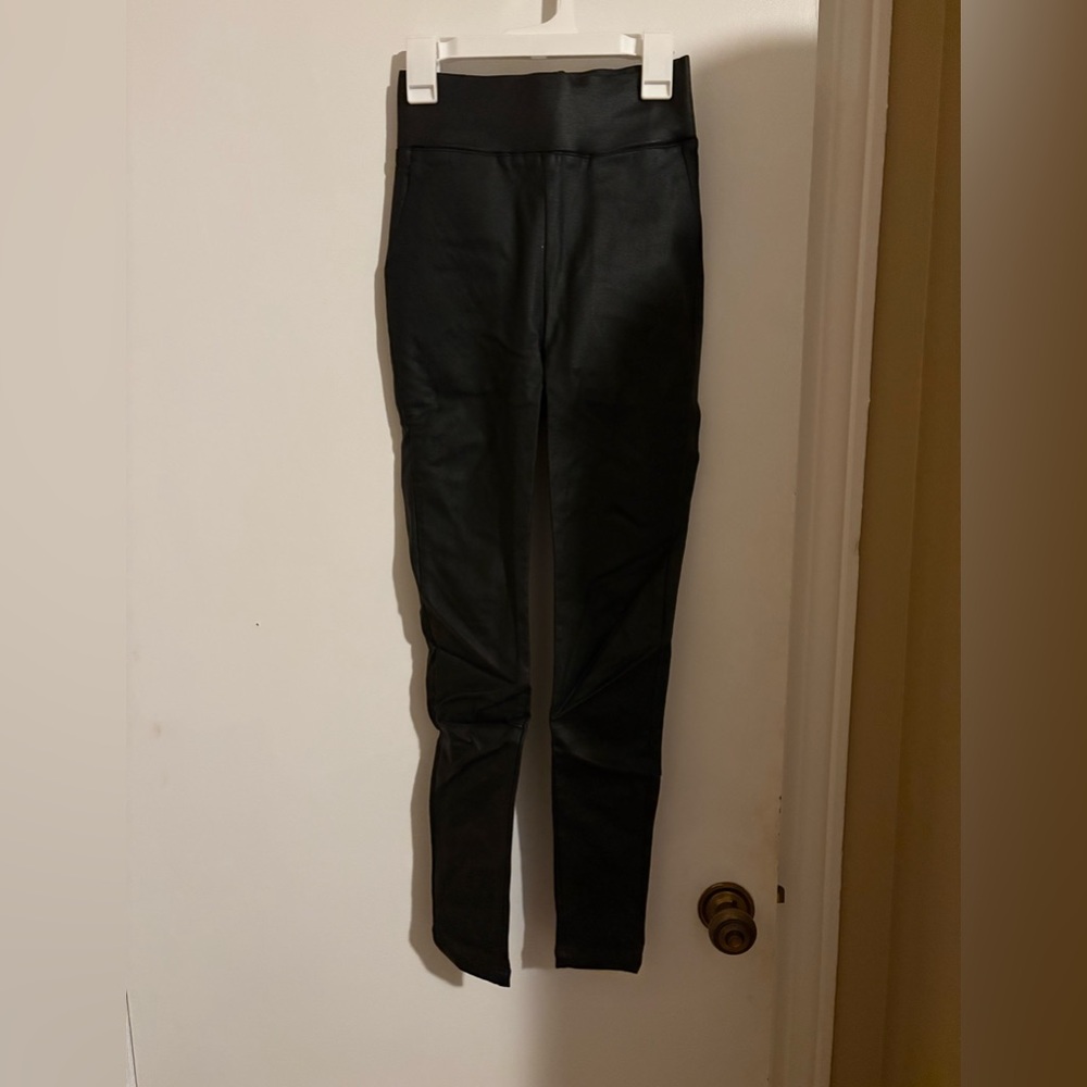 Hello Molly black faux leather leggings, zip back